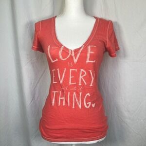 American Eagle Y2K Pink V-Neck Graphic Baby Tee